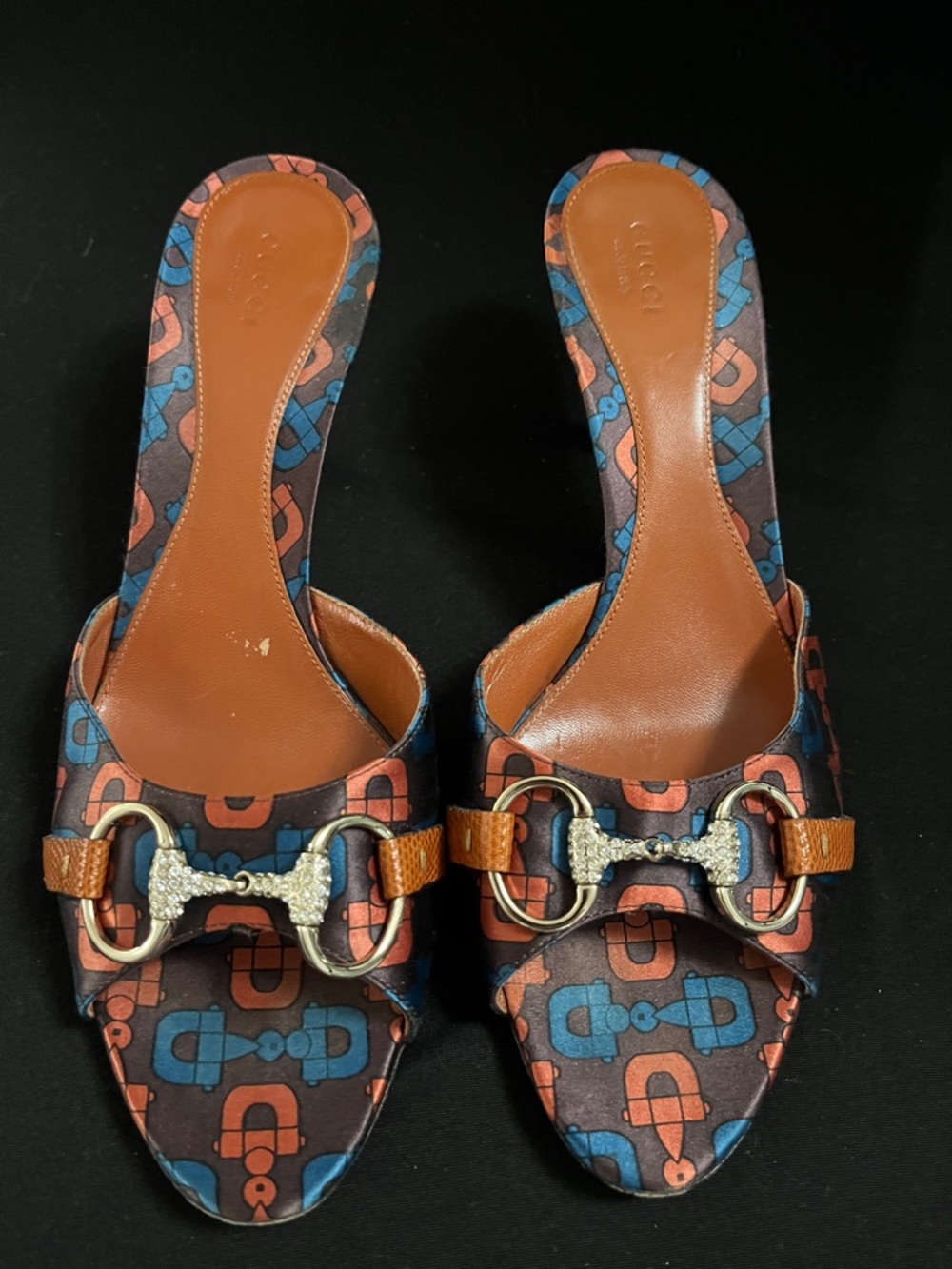 Gucci Horsebit Lizard Swarovski Crystal Mules Heels Size 9B